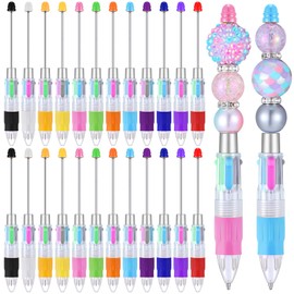 Skyygemm 24 Pcs Multicolor Beadable Pens 4 in 1 Colored Beads Pen Retractable Ballpoint Pens for Thanksgiving Christmas Gifts DIY Making Kit(Stylish)