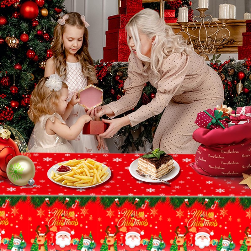 PXDUCN Christmas Table Cloth,137 * 274cm Plastic Tablecloth,Convenient and Quick