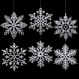 Sratte 16 Inch Large Snowflake Ornaments Giant Glitter Decorative Hanging Snowflakes 6 Designs Christmas Decorative Hanging Ornaments Winter Window Decor Snowflakes with Nylon Thread(Silver, 24 Pcs)