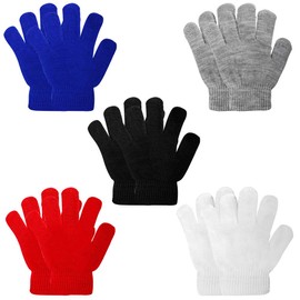 ONESING 5 Pairs Kids Gloves Kids Knit Gloves Winter Stretchy Knit Gloves Solid Finger Gloves for Girls Boys
