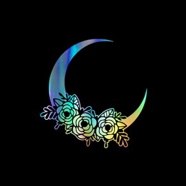 Floral Moon Sticker Vinyl Decal Notebook Car Laptop 5.5" x 5.5" (Holographic)