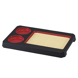 J-kitchens Soba Soba Soba, Small Hollow Out Long Plate, Black Vermilion, Break-Resistant, Resin, 11.8 x 7.5 x 1.0 inches (30.2 x 19 x 2.5 cm), Made in Japan