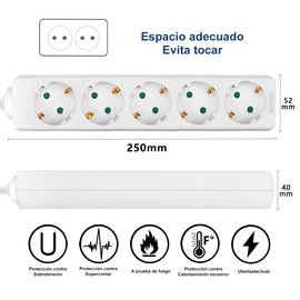 White 5 Way Power Strip with 5 Sockets (5 Meters Lead Without Switch)