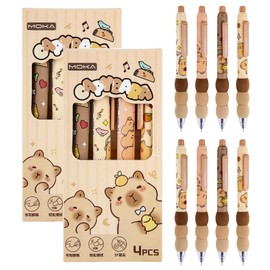 TAKONE Capybara Pen Set - 8 Erasable Ballpoint Pens with Eraser & 0.5 mm Retractable Lead - Funny Gift for Children, School & Capybara Fans