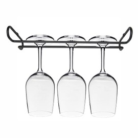 eastbao - Estante para copas de vino debajo del gabinete, soporte para vasos con estante de secado debajo del mostrador, soporte para copas de vino, colgador de metal, estante colgante para bar y cocina, color negro