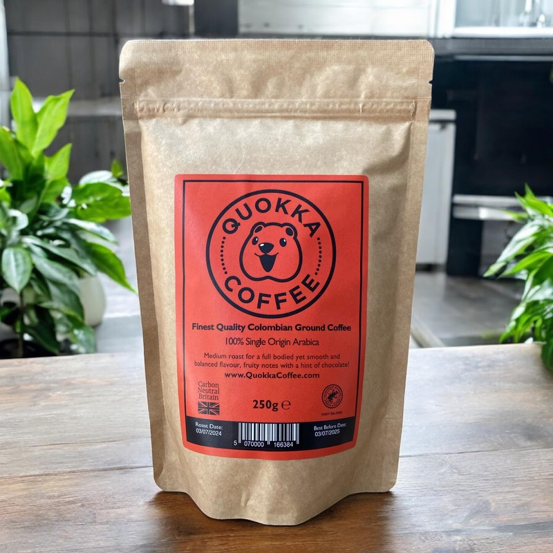 Quokka Coffee 250g Ground Coffee Resealable – 100% Colombian Arabica,