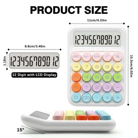 White Calculator, Standard Calculator, Colorful White Calculator with 12 Digit Display and Big Buttons,White Office Supplies and Desk Accessories,Cute Calculator for Office,School