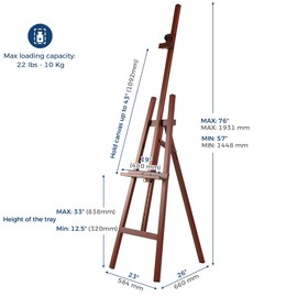 VISWIN Wooden Art Easel for Painting, Adjustable & Foldable Beech Wood Display Easel Stand for Canvas, Hold Canvas up to 43", 57''-76" H Floor Art Easel for Adults, Artists, Beginners - Walnut