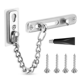 Door Chain Lock, Stainless Steel Theft Door Chain with 4 Screws, Security Door Latch Lock for Bedroom, Inside Door, Home, Hotel (Silver)