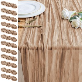 Xiomot 12PCS Table Runner Cheesecloth 10FT Nude Boho Gauze Cheese Cloth Rustic Sheer Table Runners for Wedding Bridal Baby Shower Party Decoration