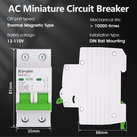 KERWINN DC Miniature Circuit Breaker 12V-110V Circuit Breaker 2Pole 50Amp Smart Circuit Breaker DIN Rail Mount for Battery Power Systems,Solar photovoltaic Systems(C50A)