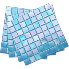DICOFUN 1 Sheet Rainbow Peel and Stick Backsplash for Kitchen and Bathroom, 6.6" x 6.6" Blue Glass Mosaic Tile