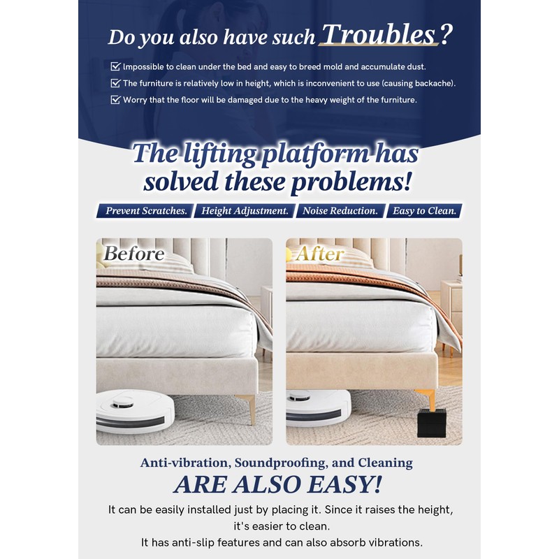 Adjustable Bed Risers 3.6&5.3 Inch, 4000 lbs, 4 Middle Pack