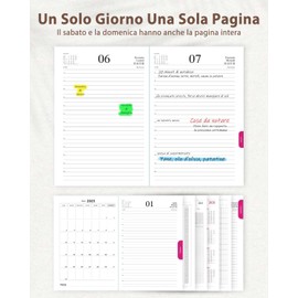 HW CASA 2025 Daily Planner Notebook A5 200 Pages Daily Planner with Wood Grain Embossed PU Leather Cover, Single Page Design and Coloured Monthly Labels, Pink