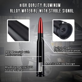 Truck Bullet Antenna with Valve Stem Caps, Mast for GM Ford F150 F250 F350 Chevy Silverado 1500 2500 3500 HD Avalanche Denali Heavy Duty Pickup Trucks Accessories (Red)