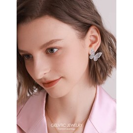 GELVTIC Women's Jewelry Sets Crystal Butterfly Earrings Necklaces for Women Cubic Zirconia White Gold Butterfly Necklace Ring Bangle Bracelet Birthday Anniversary Valentines Mother's Day Jewelry Gifts for Mom Bridesmaid Wife Sister Friend (EA95 Silver Pi