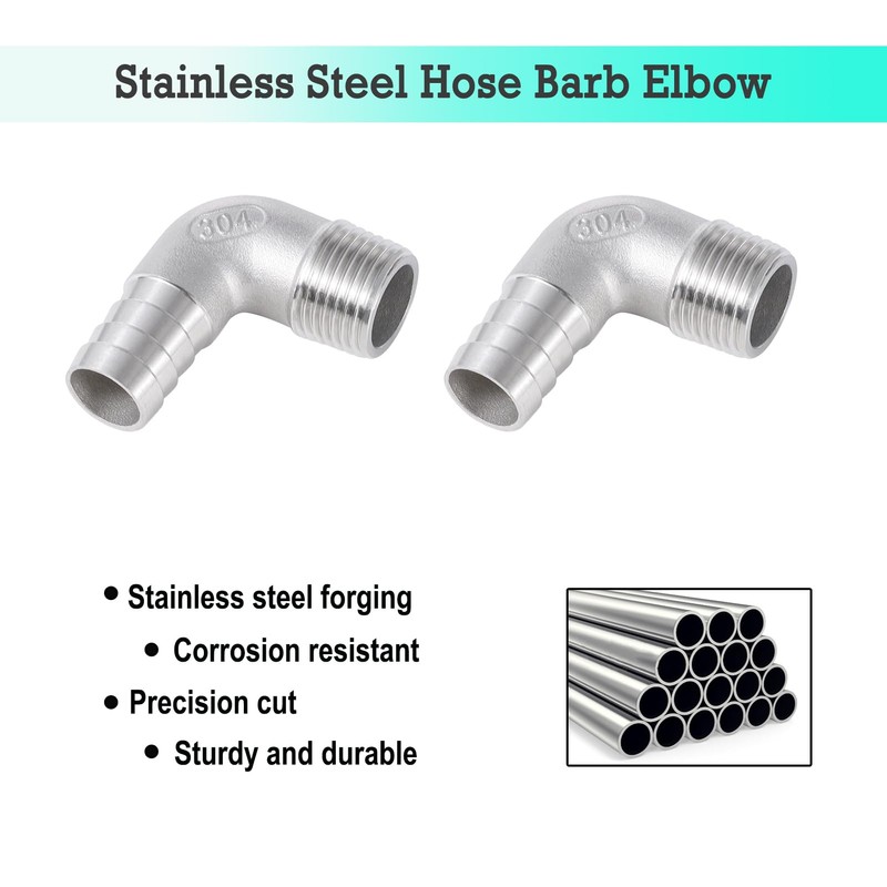 Walkinginrain 304 Stainless Steel Hose Barb 90 Degree Elbow 5/8"
