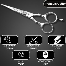 Wishbeauty 6" Inches Hairdressing Barber Hair Scissor for Professional Hairdressers Barbers Stainless Steel Hair Cutting Shears - for Salon Barbers, Men, Women, Children and Adults