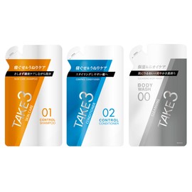 TAKE3 Men's Hair & Body Care, 3-Piece Refill Set, Control Shampoo, Skin Care, 11.2 fl oz (320 ml) & Control Conditioner, 11.8 oz (320 g) & Cleansing Body Wash, 11.2 fl oz (320 ml)