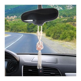 Ziciner Handmade Himalayan Salt Car Rearview Mirror Pendant, Charm Car Hanging Accessories, Universal Hanging Decor for Women Men (Pink)