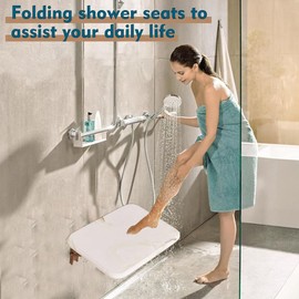 Folding Wall Mounted Shoe Changing Stool, Shoe Wearing Stool Entering Door Stool, high-end Entrance Hall Entrance Foyer Chair, Invisible Household Folding Stool, Bathroom Folding Stool (White)