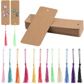 SOFPLATE 60Pcs 5.5 x 2In Blank Bookmarks Brown Cardstock Bookmarks with Tassel Kraft Paper Blank Book Mark Making Kits for DIY Gift Tags Crafts Art Projects Party Birthday Favor Wedding Decoration