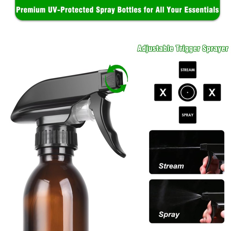 4oz Amber Glass Spray Bottles (2 Pack) - Refillable with