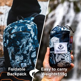 4Monster Packable Backpack Ultra Lightweight, Foldable Backpack Water Resistant, Hiking Daypack for Travel Camping Outdoor, Daily Walk-around, Cycling, Sports, Excursions(Blue Flower, 24L)