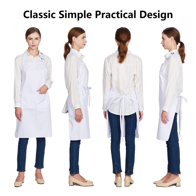 Jubatus 4 Pack 100% Cotton Aprons with 2 Pockets Cooking