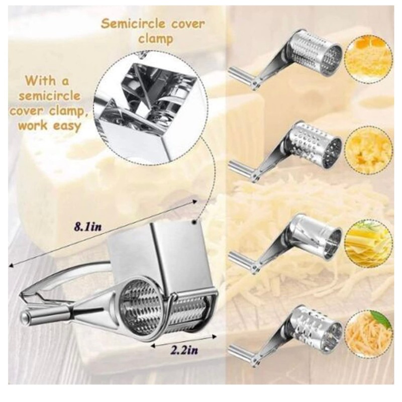 Cheese Grater Stainless Steel Vegetable Shredder Cutter Grinder 4 Drum