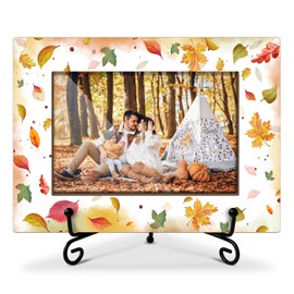oayGnay Fall Maple Leaf Picture Frame, Thanksgiving Gifts Wooden Picture Frame With Stand, Photo Frame 4 x 6 for Desktop Display Home Office Bedroom Decor, Autumn Thanksgiving Decor -qj01