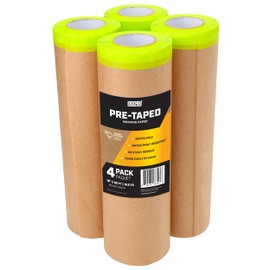 Lockport Pre-Taped Painting Tape with Masking Paper - 18 in x 50 ft Painting Paper Roll (4 Pack) - Wall Safe - Multi-Use Painters Tape