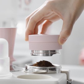 Pink 58mm Coffee Distributor & Tamper, Espresso Hand Tamper Tool Fits 58mm Portafilters, Adjustable Depth Coffee Tamper and Leveler