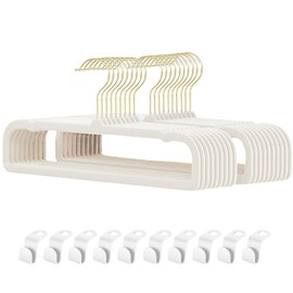 Velvet Pant Hangers, 20pcs Heavy Duty Felt Trouser Hangers for Women and Men, 35cm(L) Slim Adult Clothes Hanger with 360° Swivel Hook, Flocked Jean Hangers for Shorts, Dress (White-Golden)