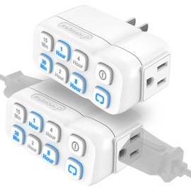 Fosmon Countdown Plug-in Timer Dual Outlets, Indoor Light Timers for Electrical Outlets, 15-30 Min, 1-2-4-8 Hour Settings, Grounded 3-Prong, 15A/1875W, ½ HP, 2-Pack