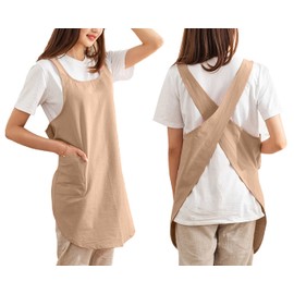 Cotton Cross Back Aprons Solid Color Cooking Kitchen Garden Smock for Women Girls with Pockets (Brown, 37Wx 32L)