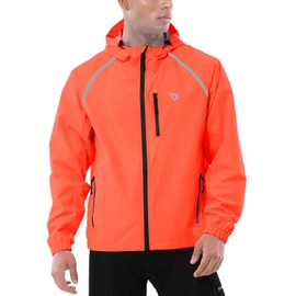 BALEAF Mens Cycling Rain Jacket Windbreaker Waterproof Running Gear Golf Mountain Biking Hood Lightweight Reflective Red M