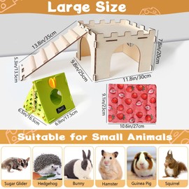Acsist Guinea Pig Hideout,Large Wooden Guinea Pigs House with Stairs and Mats,Detachable Guinea Pig Castle Hide for Small Animals Hamster Chinchilla Ferret Habitats Accessories