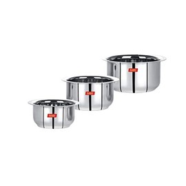 Sumeet Stainless Steel Mini Size Flat Bottom Induction & Gas Stove Friendly Tope/Patila/Cookware Set of 3Pcs (370ML, 550ML, 800ML)