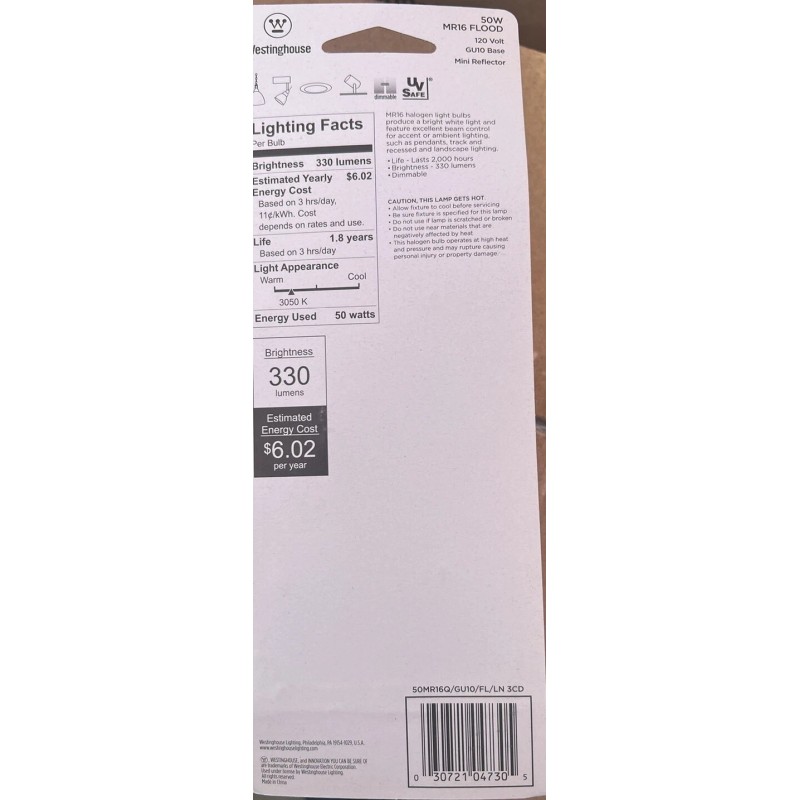 Westinghouse MR16 50w 120v Lenses Flood light bulb GU10 Base