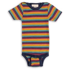 Engel Natural Striped Baby Bodysuit Short Sleeve 70% Organic Merino Wool, 30% Silk, GOTS Certified, Made in Germany, Multicoloured