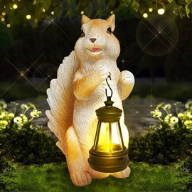 Solar Lantern Garden Statues Squirrel Decor - Resin Outdoor/Indoor Squirrel Sculpture Garden Lights Statue Decoration for Patio Home Yard Lawn, Unique Garden Figurine Lights Gift for Mom Grandma