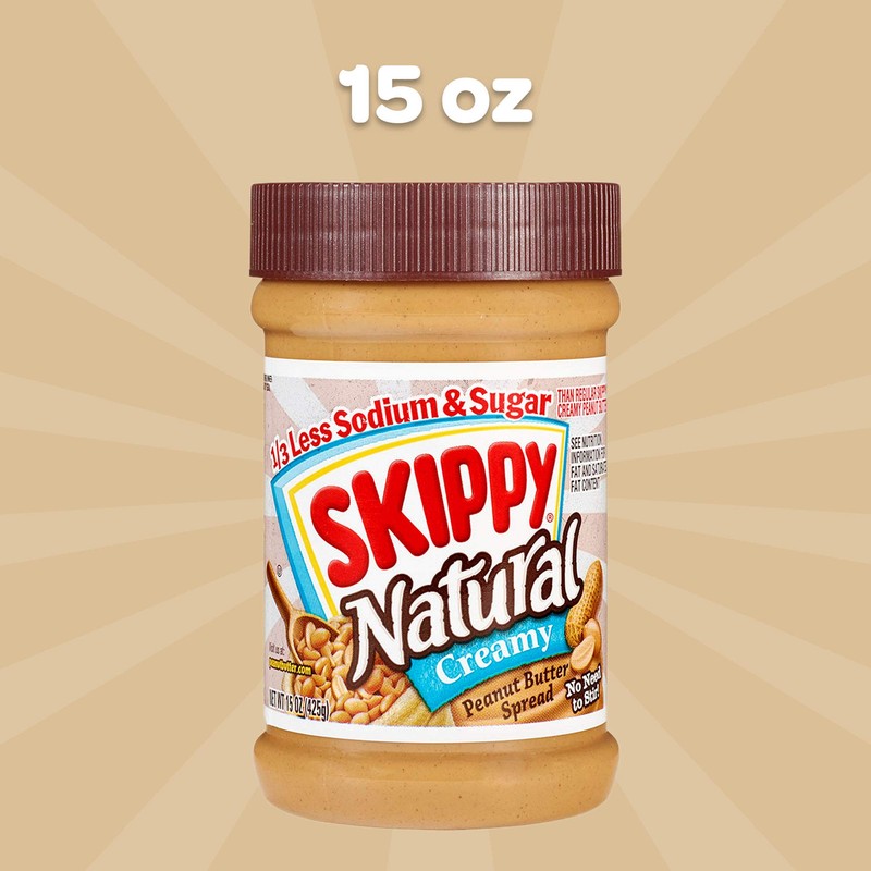Skippy Natural Peanut Butter, 1/3 Less Soxium and Sugar, 15