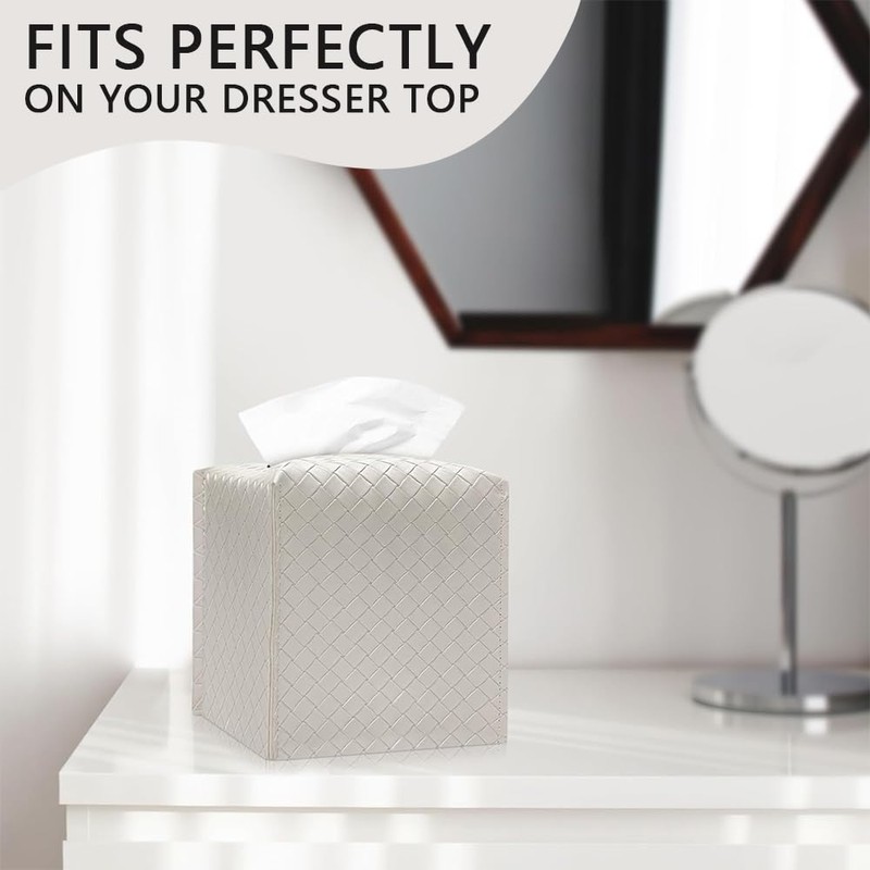 PU Leather Tissue Box Cover – Square Tissue Holder with