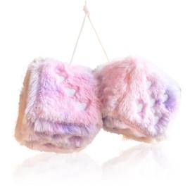 Pair 3” Colorful Heart Embroidered Fuzzy Plush Dice, Soft Plush Car Decoration Hanging Ornaments, Couple Car Decorative Vintage Accessories for Rearview Mirror Decorations(Colorful Purple)