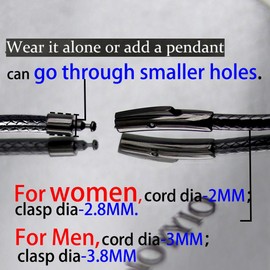 IOYYIO Flexible Waterproof Braided Leather Necklace Cord, 2MM/3MM 16" 18" 20" 22" 24" 26" 28" 30" 32 Inch Black/Brown Rope Chain Necklace For Men Women Kids (Gift Box)