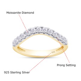 SAVEARTH DIAMONDS 0.33 CT GHI 2mm Moissanite Lab Created Diamond Half Eternity Curved Wedding Band Sterling Silver for Women with 2.5mm Width, Metal, Moissanite
