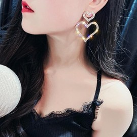 Heart Dangle Earrings for Women Rhinestone Heart Earrings Sparkly Heart Dangle Earrings Big Heart Earrings Jewelry for Bridal