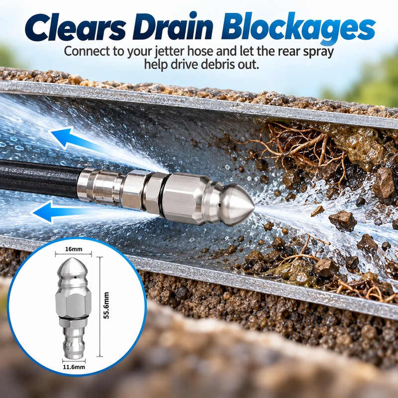 Sewer Jetter Nozzle Kit for Pressure Washer Use – Stainless