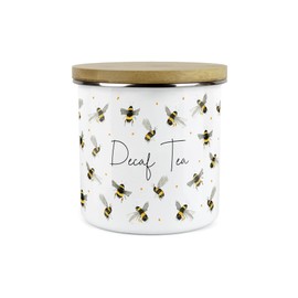 Purely Home Scattered Bees Decaf Tea Canister - White Metal Enamel Kitchen Food Storage Container